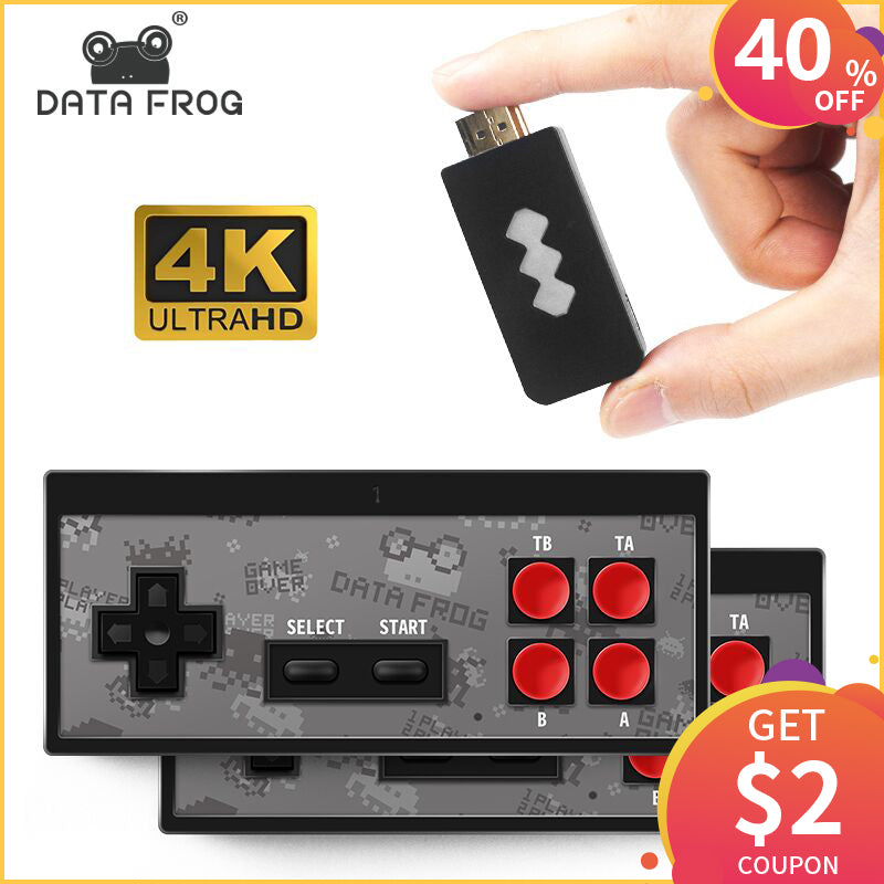 DATA FROG 4K Consola de videojuegos HDMI Construido en 568 Juegos clásicos Mini consola retro Controlador inalámbrico Salida HDMI Jugadores duales